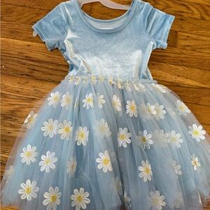 Only Little Once Blue Velvet Dress with Daisy Tulle Skirt